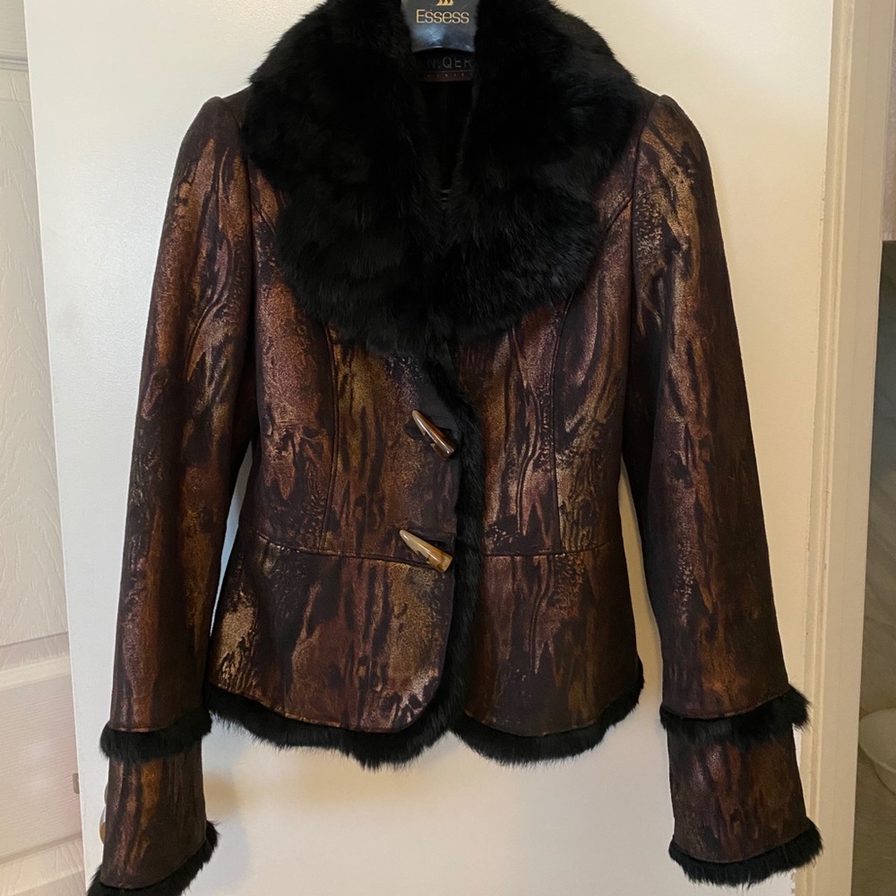 Black & bronze faux suede jacket